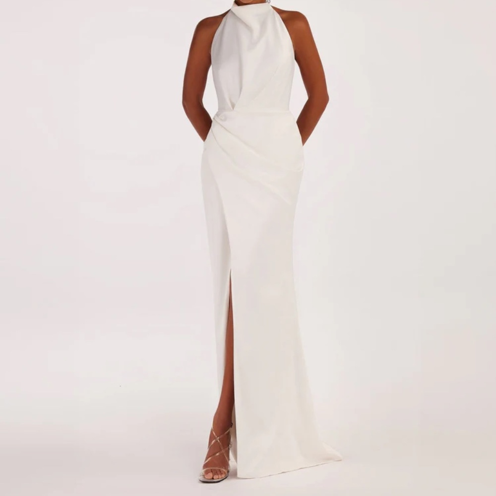 Milla White Mock Neck sleeveless low slit dress *Worn once
